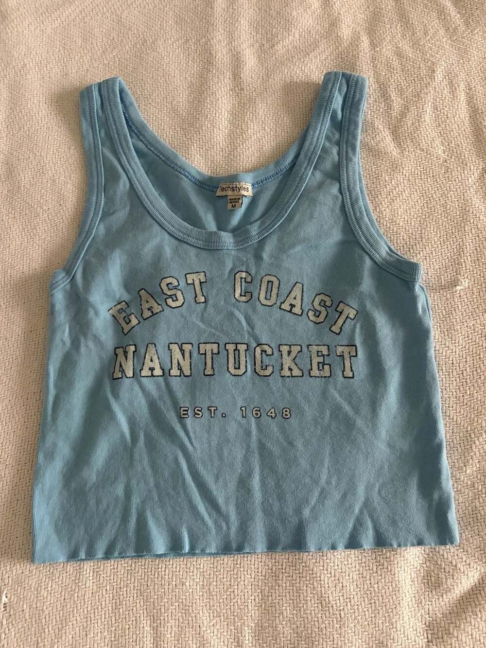 Techstyles East Coast Nantucket Est. 1648 Graphic Crop Tank Top Blue Size M